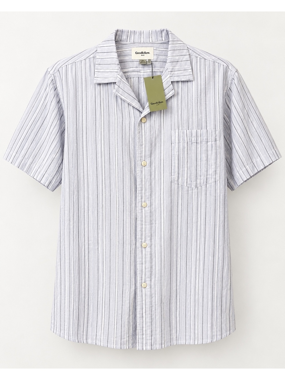 NWT Goodfellow & Co Men’s XL Vacay Camp Shirt Blue White Stripe Cotton Button Up